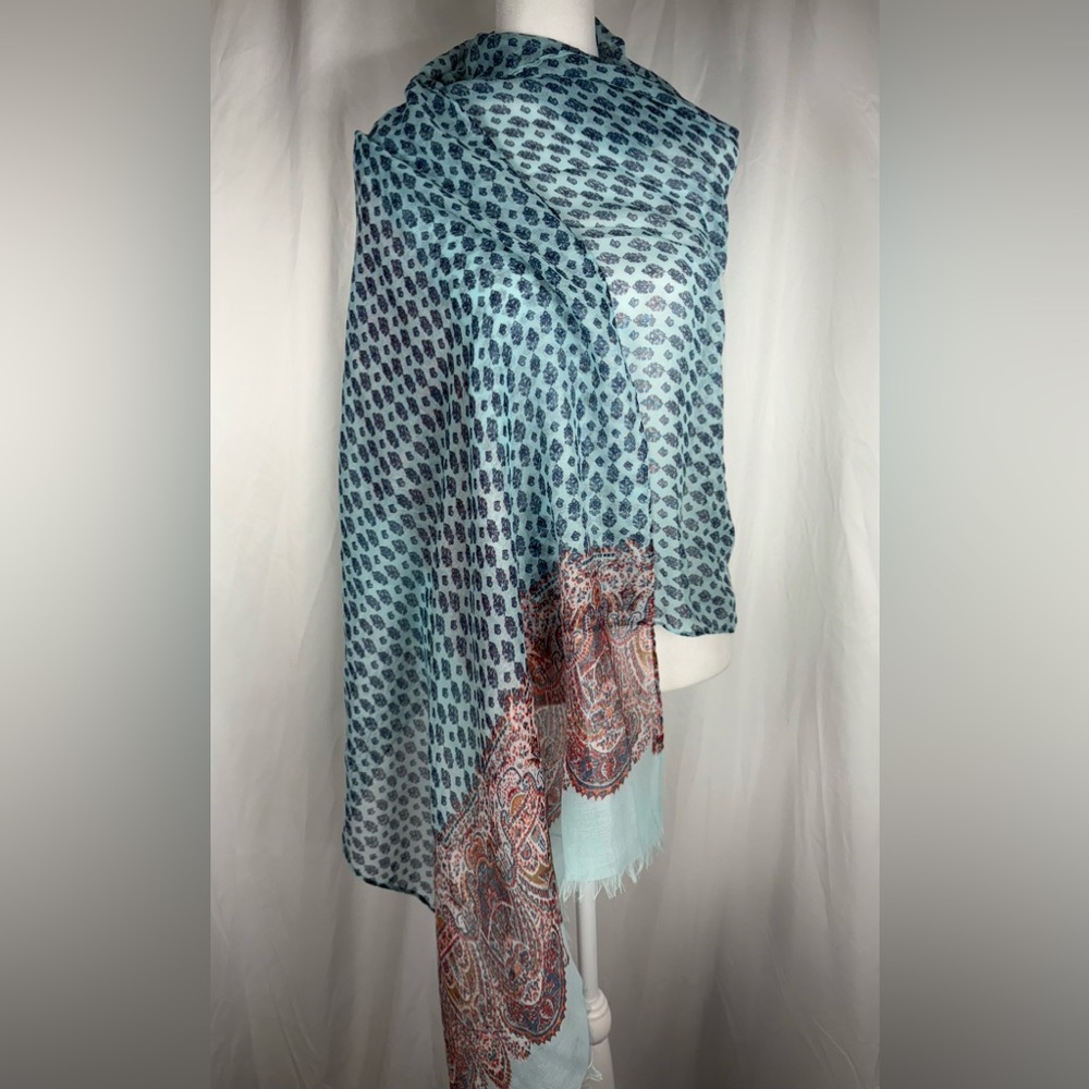 Scarf Shawl Wrap of Patterns, Border and Fringe, 70” x 27”